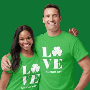 Camiseta Amor Shamrock Trevo Verde Irlandês Branco Texto Pe