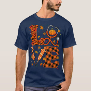 Camiseta Amor Stethoscope Cai Autumn Pumpkin Leopardo Xadre