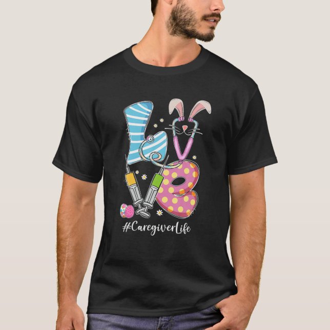 Camiseta AMOR Stethoscope Cuidando da Páscoa da Enfermeira  (Frente)