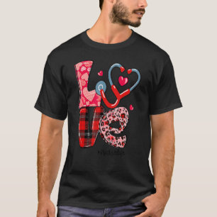 Camiseta AMOR Stethoscope Enfermeira Vida Dia dos Namorados