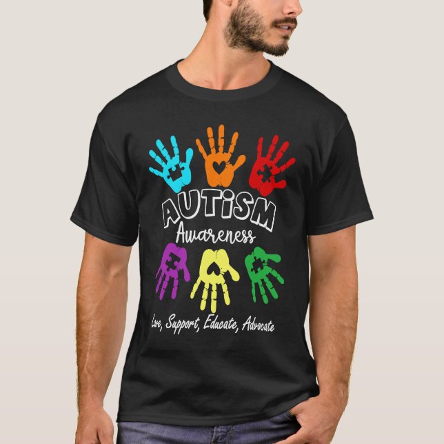Camiseta Amor Suporte Educar mãos de defensor Quebra-cabeça (Frente)