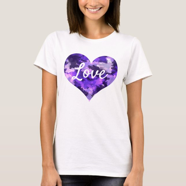 Camiseta Amor Texto Forma Coração Roxo Legal e Azul (Frente)