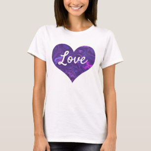 Camiseta Amor Texto Forma Coração Roxo Marble