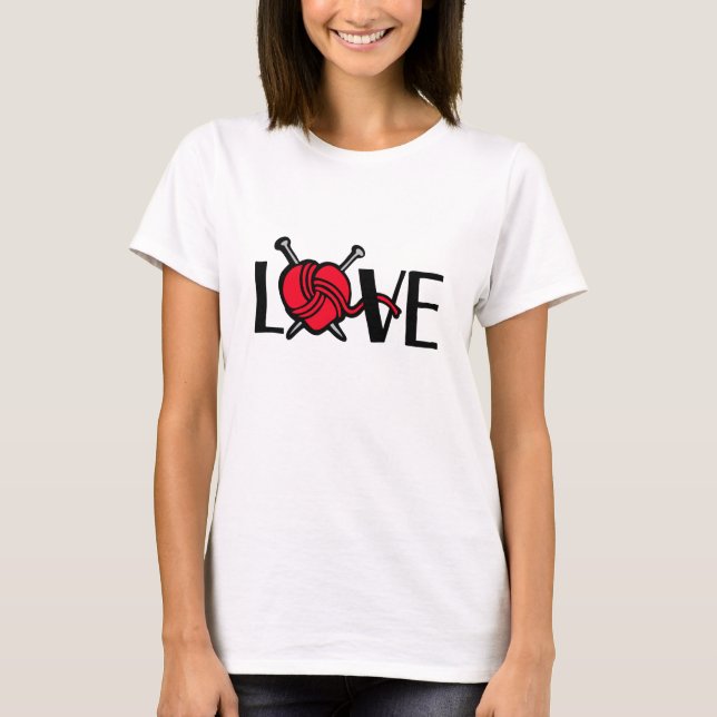 Camiseta Amor tricotar t-shirt vermelha do slogan gráfico p (Frente)