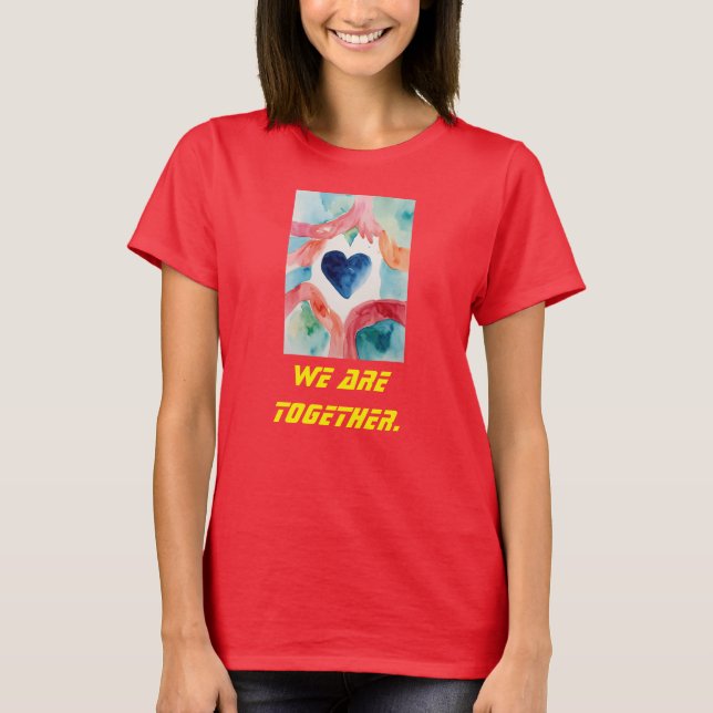 Camiseta "Amor Unificado: Tee Vermelho Profundo das Mulhere (Frente)