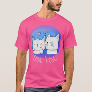 Camiseta Amor verdadeiro com gatos e beijo