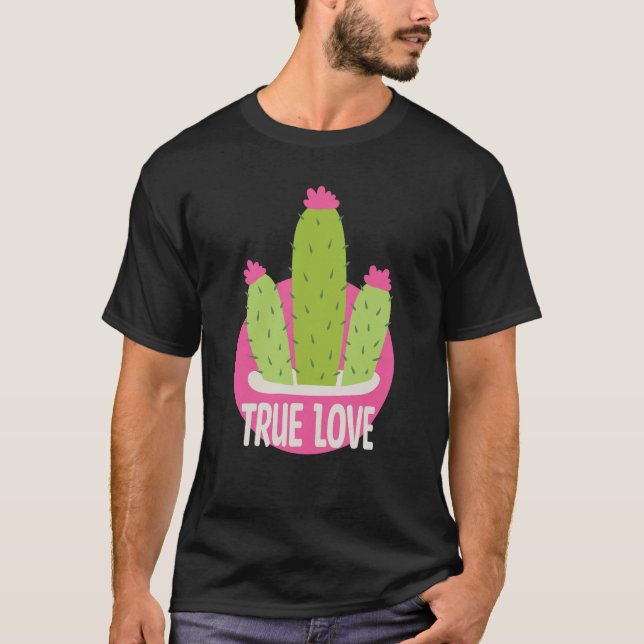 Camiseta Amor verdadeiro Kawaii cactus verde e rosa (Frente)