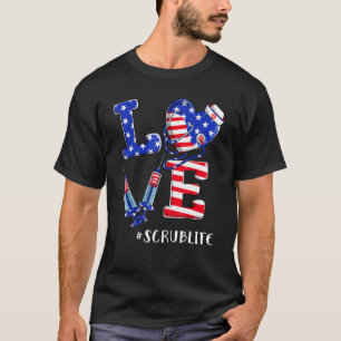 Camiseta Amor Vida de Enfermeira 4 de Julho Bandeira Americ