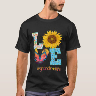 Camiseta AMOR Vovó Chinelos da vida Hippie Sunflower Sume