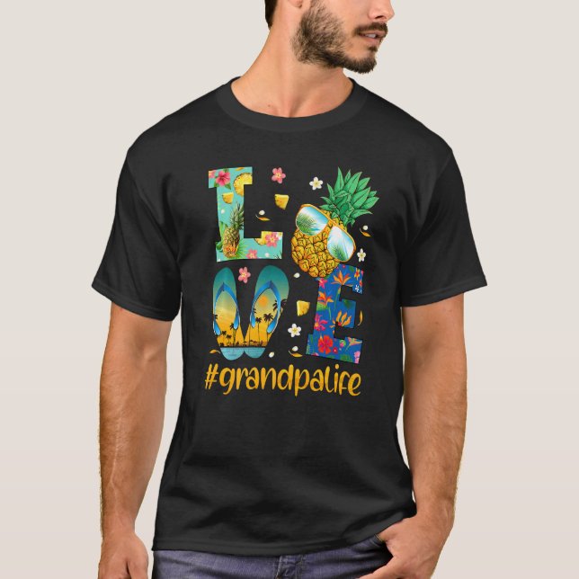 Camiseta Amor Vovô Chinelos Vida Óculos escuros Ananás (Frente)