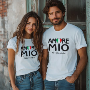 Camiseta Amore Mio Casais Bandeira Italiana Coração Branco
