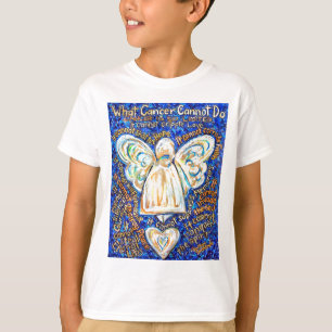Camiseta & azul; Anjo do Cancer Dourado - Grande