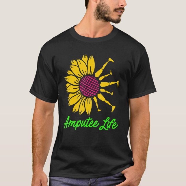 Camiseta Amputeo Humor Flor Perna de Vida Braço Engraçado R (Frente)