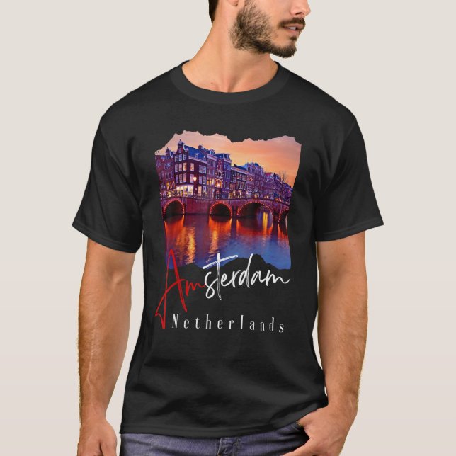 Camiseta Amsterdã À Noite - Holanda - Amster (Frente)