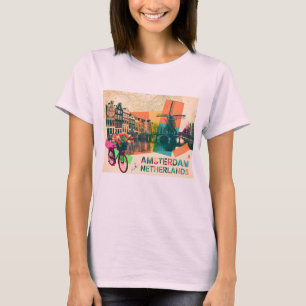 Camiseta Amsterdã Holanda Canal Arte de Viagem Vintage Pop