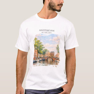 Camiseta Amsterdã Holanda Canal Cidade Colorida Viagem