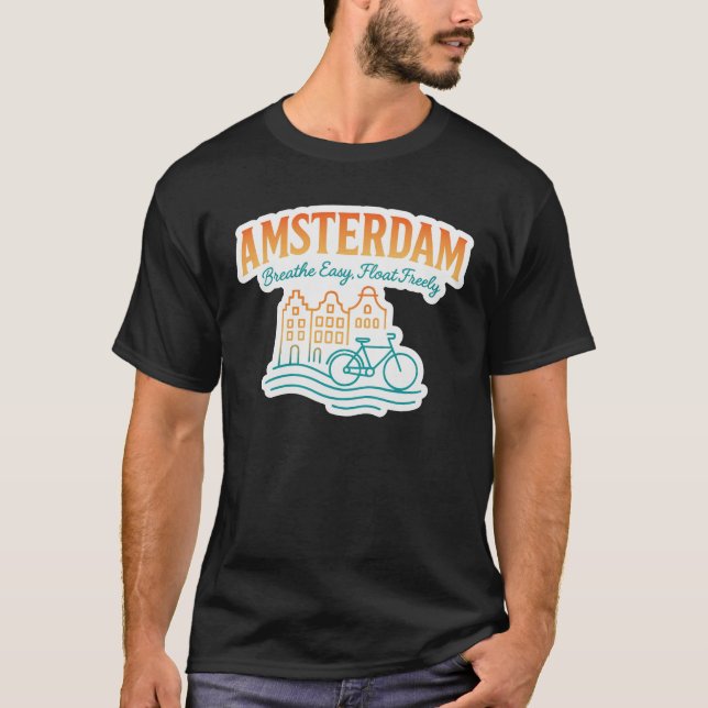 Camiseta Amsterdam Canal & Bicycle Art – Breathe Easy (Frente)
