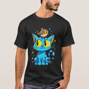 Camiseta Amuleto de Amizade de Gato Azul Brilhante e Coruja