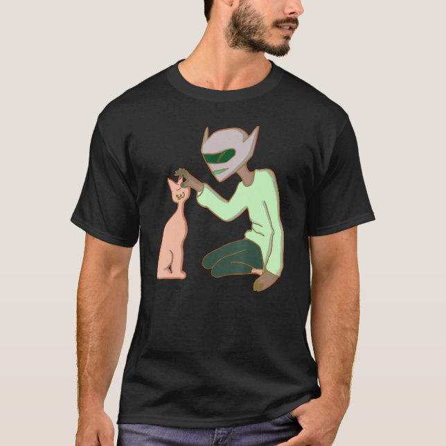 Camiseta An Alien Petting A Cat Cute Cat Mom Dad Pet  Desig (Frente)