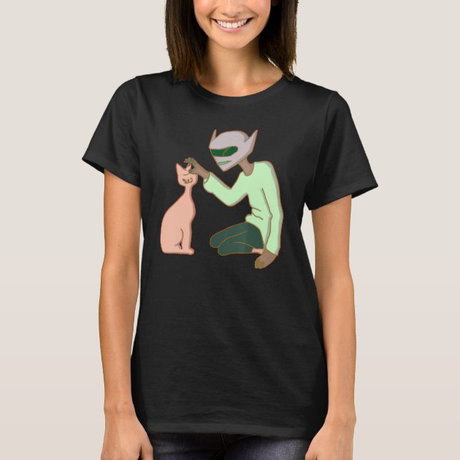 Camiseta An Alien Petting A Cat Cute Cat Mom Dad Pet  Desig (Frente)