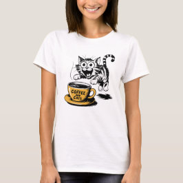 Camiseta An artistic drawing of a cute cat with a cup of co