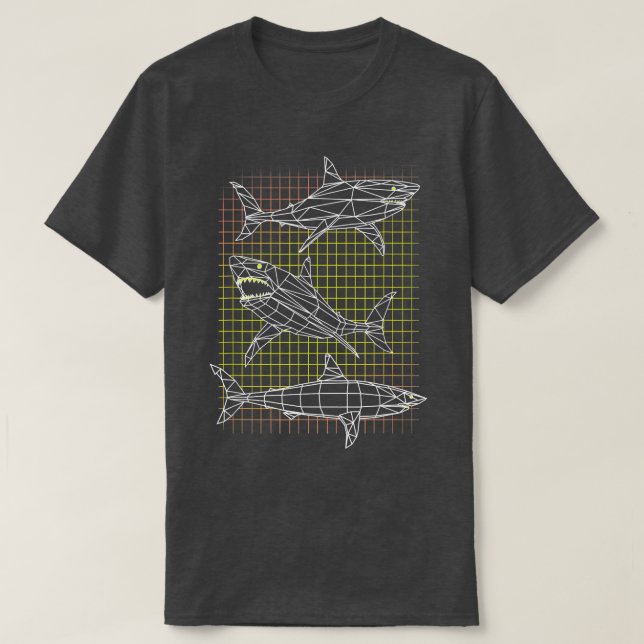 Camiseta Análise 3D Geométrica de Tubarões Trendentes (Frente do Design)
