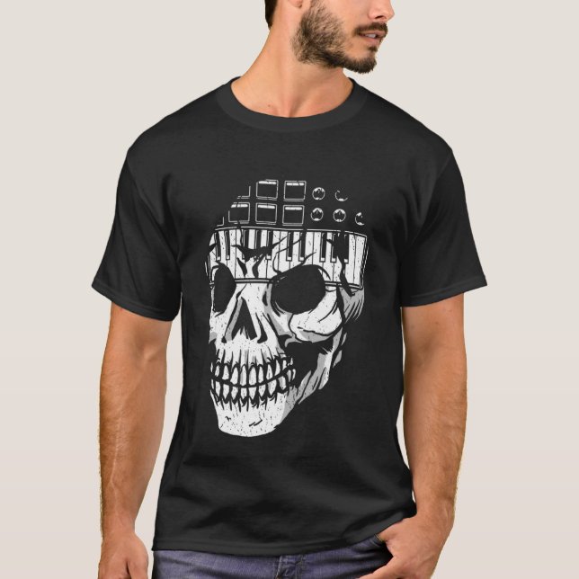 Camiseta Analog Modular Synthesizer Skull Music Synth Nerd (Frente)