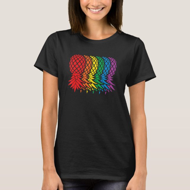 Camiseta Ananás Arco-Íris Retroativo Aranaçados Pineacs Par (Frente)