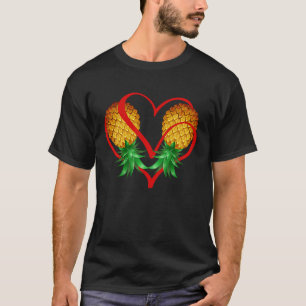 Camiseta Ananás casal virado para baixo com ouvido vermelho