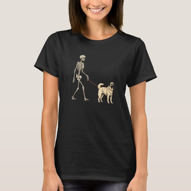 Camiseta Anatolian Shepherd Skeleton Dog Walking Halloween  (Frente)