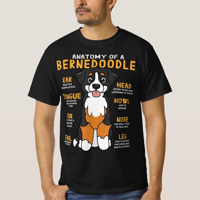Camiseta Anatomia Bernedoodle Cachorro Engraçado Mãe Pai Bo (Frente)
