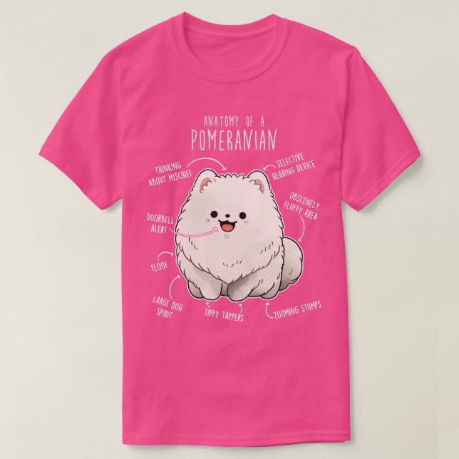 Camiseta Anatomia branca dos cães da Pomerânia (Frente do Design)