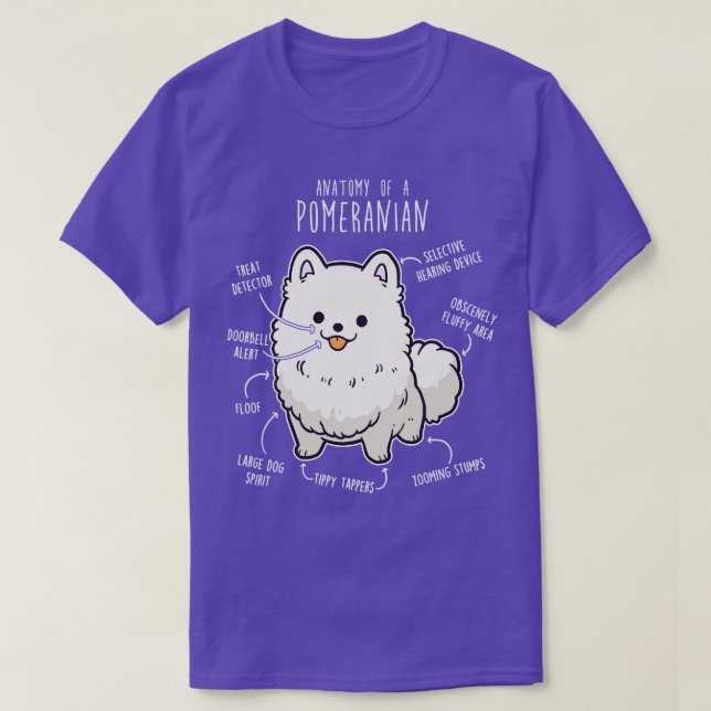 Camiseta Anatomia branca dos cães da Pomerânia (Frente do Design)