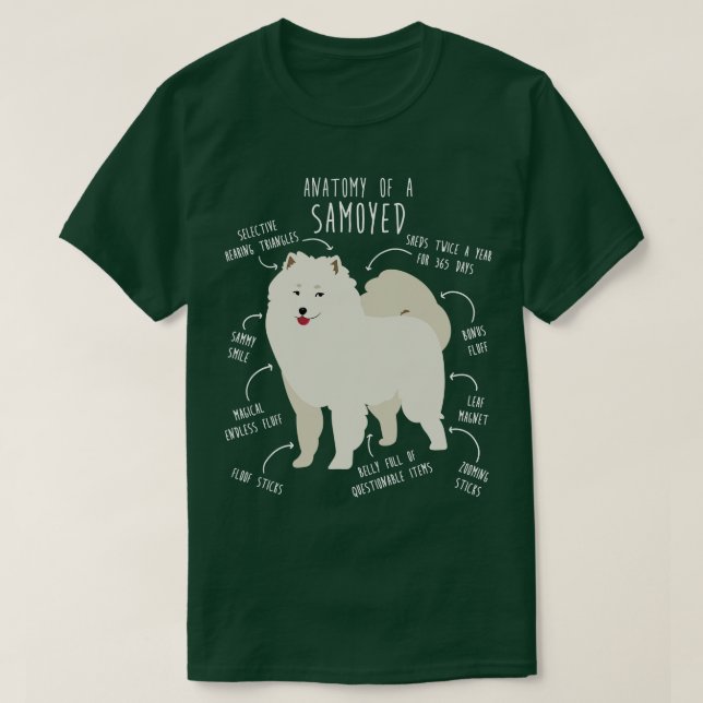 Camiseta Anatomia de cães samoiados 2 (Frente do Design)