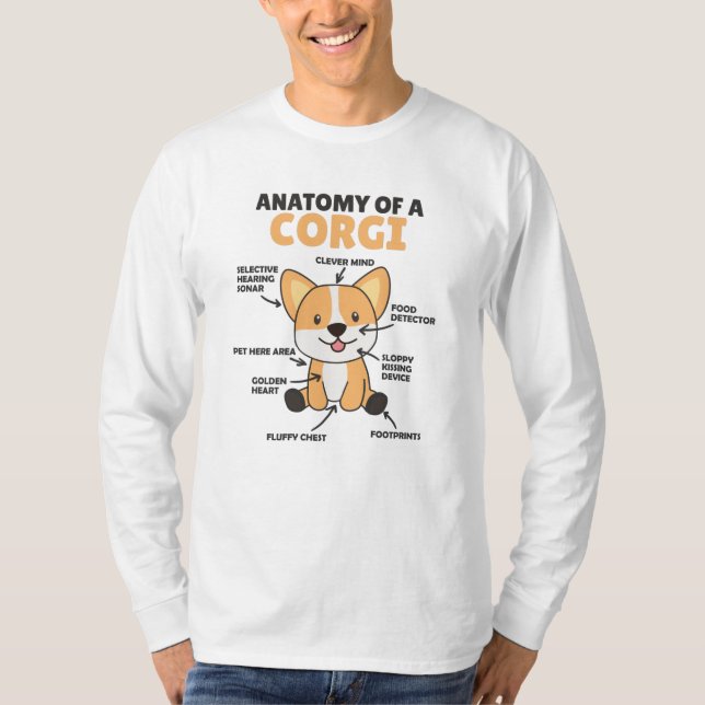 Camiseta Anatomia De Corgi Cute Cães Engraçados (Frente)