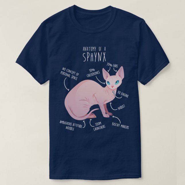 Camiseta Anatomia de Gatos Esphynx (Frente do Design)