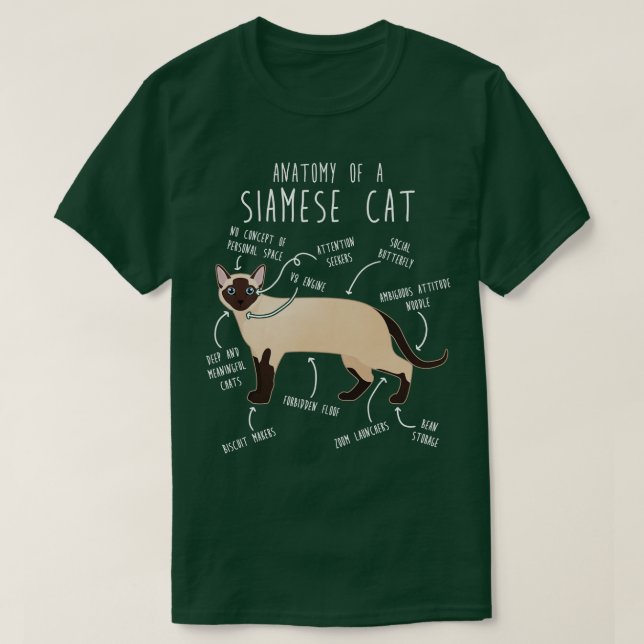 Camiseta Anatomia de Gatos Siameses 1 (Frente do Design)