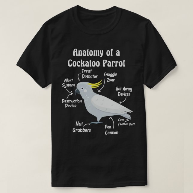 Camiseta Anatomia de papagaio Cockatoo (Frente do Design)