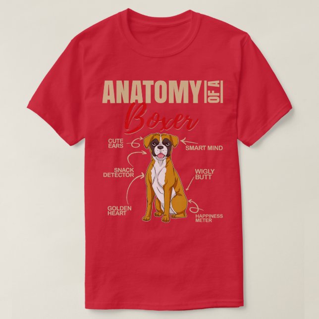 Camiseta Anatomia de um Cachorro Engraçado Boxer (Frente do Design)