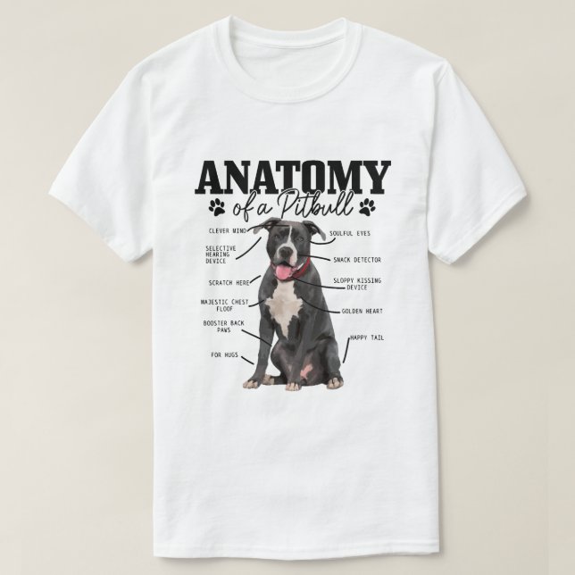 Camiseta Anatomia De Um Cachorro Engraçado Engraçado Pitbul (Frente do Design)