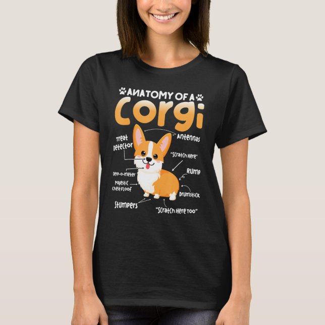 Camiseta Anatomia de um Cachorro Pet Engraçado Corgi amante (Frente)