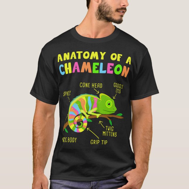 Camiseta Anatomia de Um Camaleão Répteis Lizard (Frente)