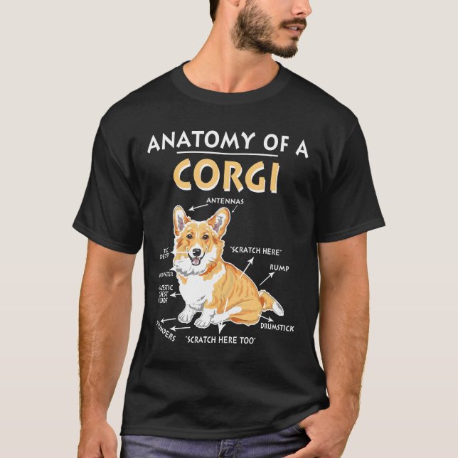 Camiseta Anatomia de um cão Corgi (Frente)