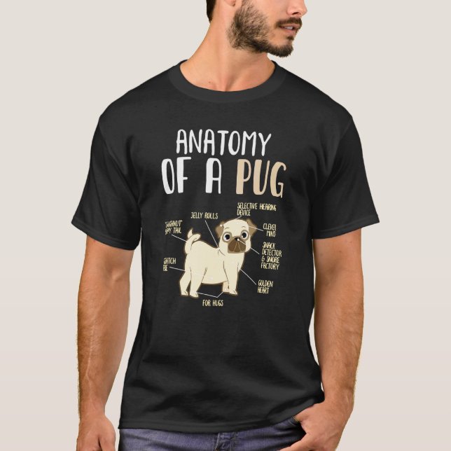 Camiseta Anatomia de um cão da raça Pug Pun (Frente)