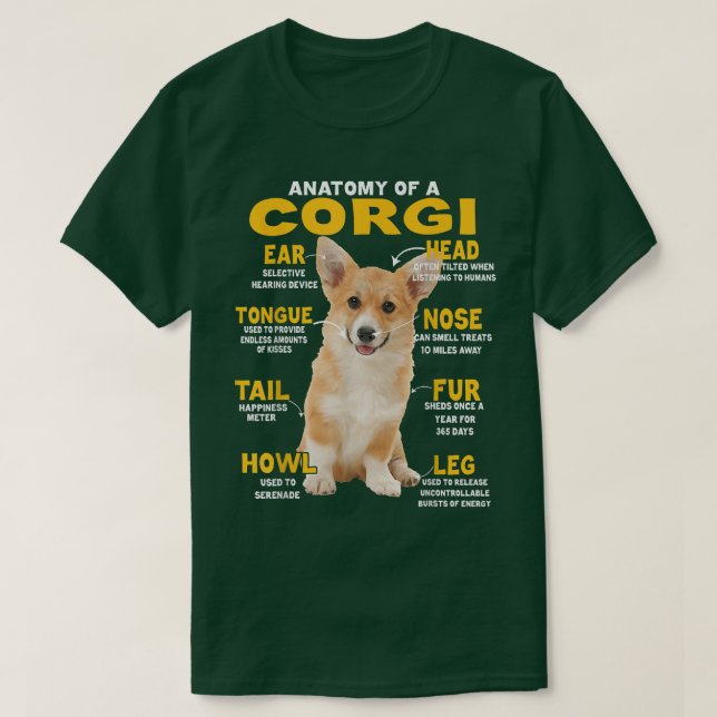 Camiseta Anatomia De Um Cão Engraçado De Corgi (Frente do Design)