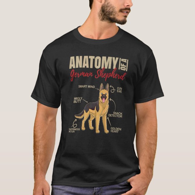 Camiseta Anatomia De Um Cão German shepherd (Frente)