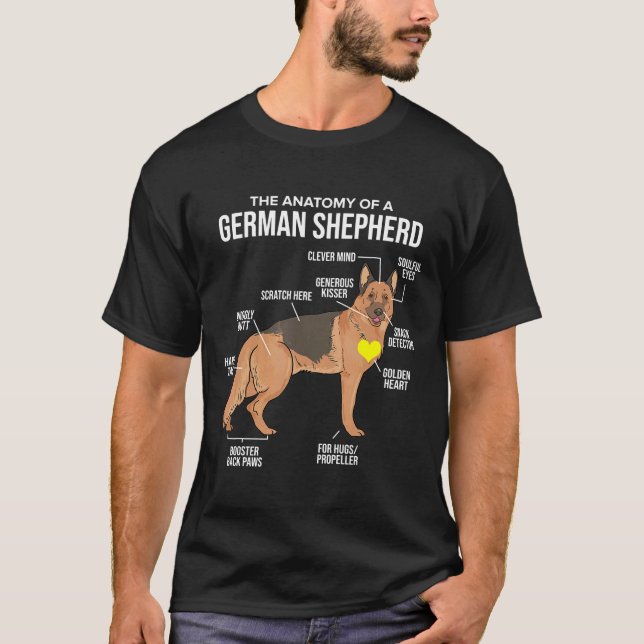 Camiseta Anatomia De Um Cão German shepherd (Frente)