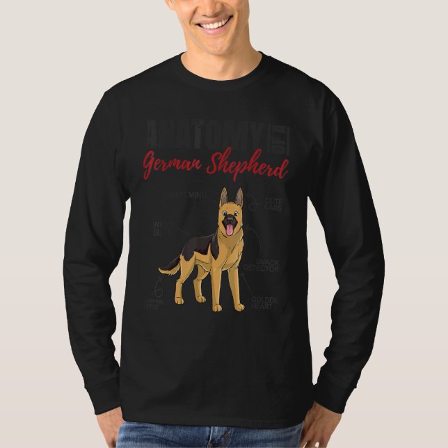 Camiseta Anatomia De Um Cão German shepherd (Frente)