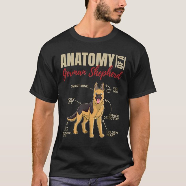 Camiseta Anatomia De Um Cão German shepherd 1 (Frente)