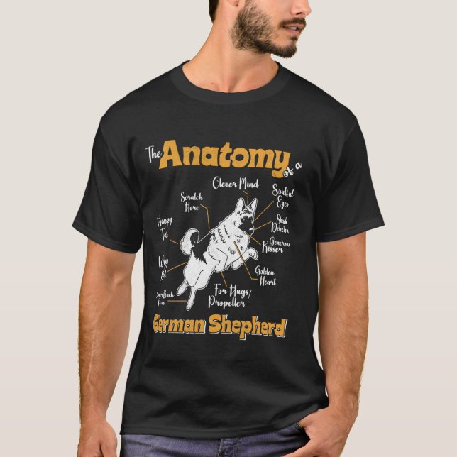 Camiseta ANATOMIA DE UM Cão GERMAN SHEPHERD Engraçado D (Frente)